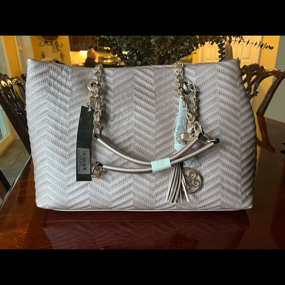 NWT - Perlina Bag, quilted in Champagne/Rose color with gold accents.
